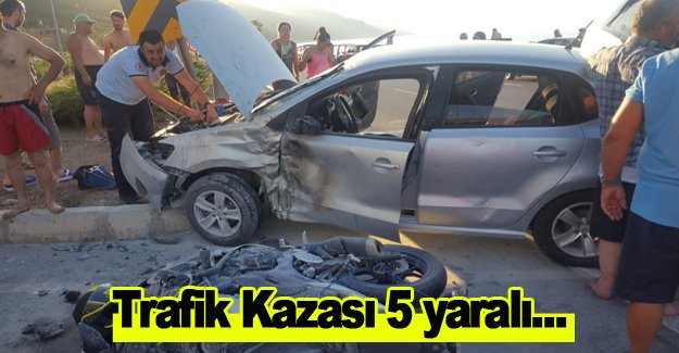 Motosiklet ile otomobil çarpıştı 5 yaralı