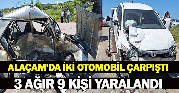 Alaçam'da iki otomobil çarpıştı 3 ağır 9 kişi yaralandı