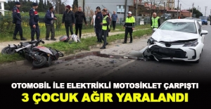Samsun'da otomobille elektrikli motosiklet çarpıştı 3 çocuk ağır yaralandı